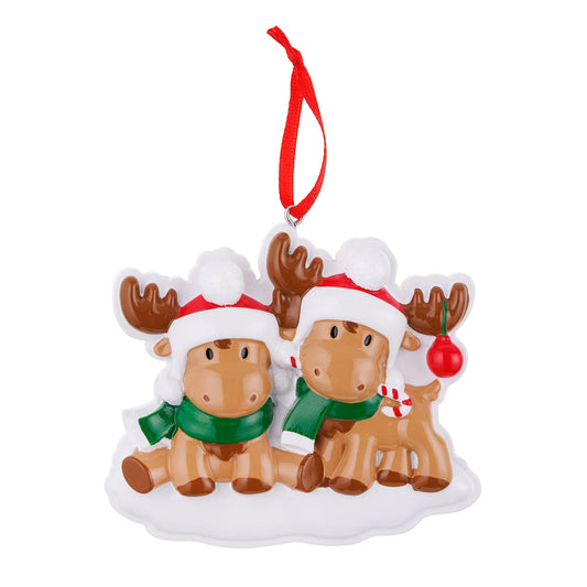 Cutesy Moose Family Christmas Ornament