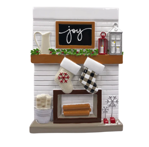 Fireplace Mantle Family Christmas Ornament