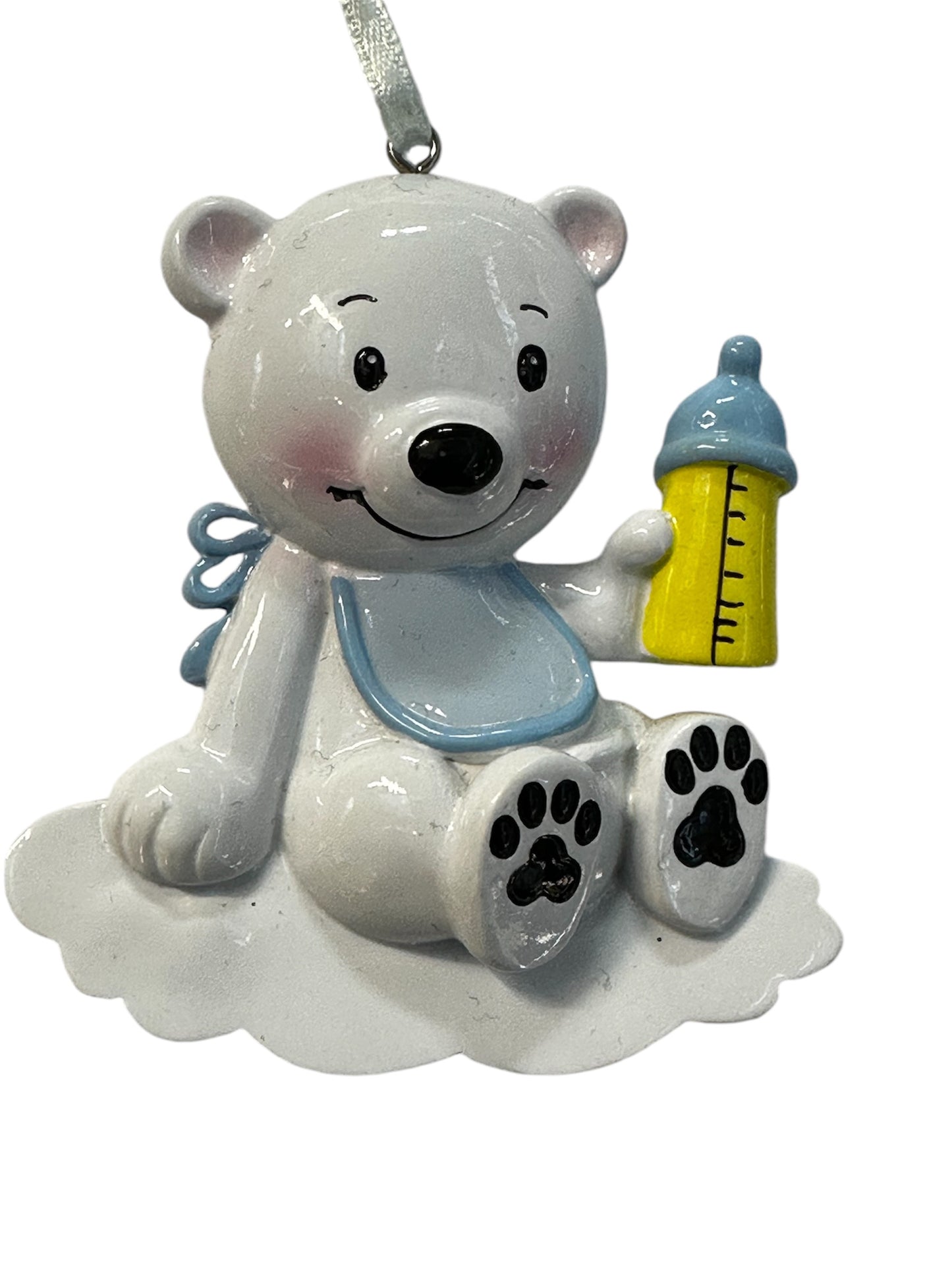 Bear blue with bottle Christmas ornament