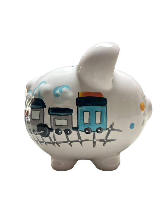 Colorfully Designed Large Piggy Bank- CHOO CHOO Transportation Pig