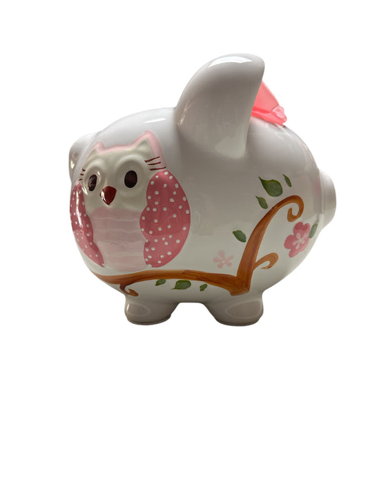 Colorfully Designed Large Piggy Bank- Pink Dotted Owl Pig