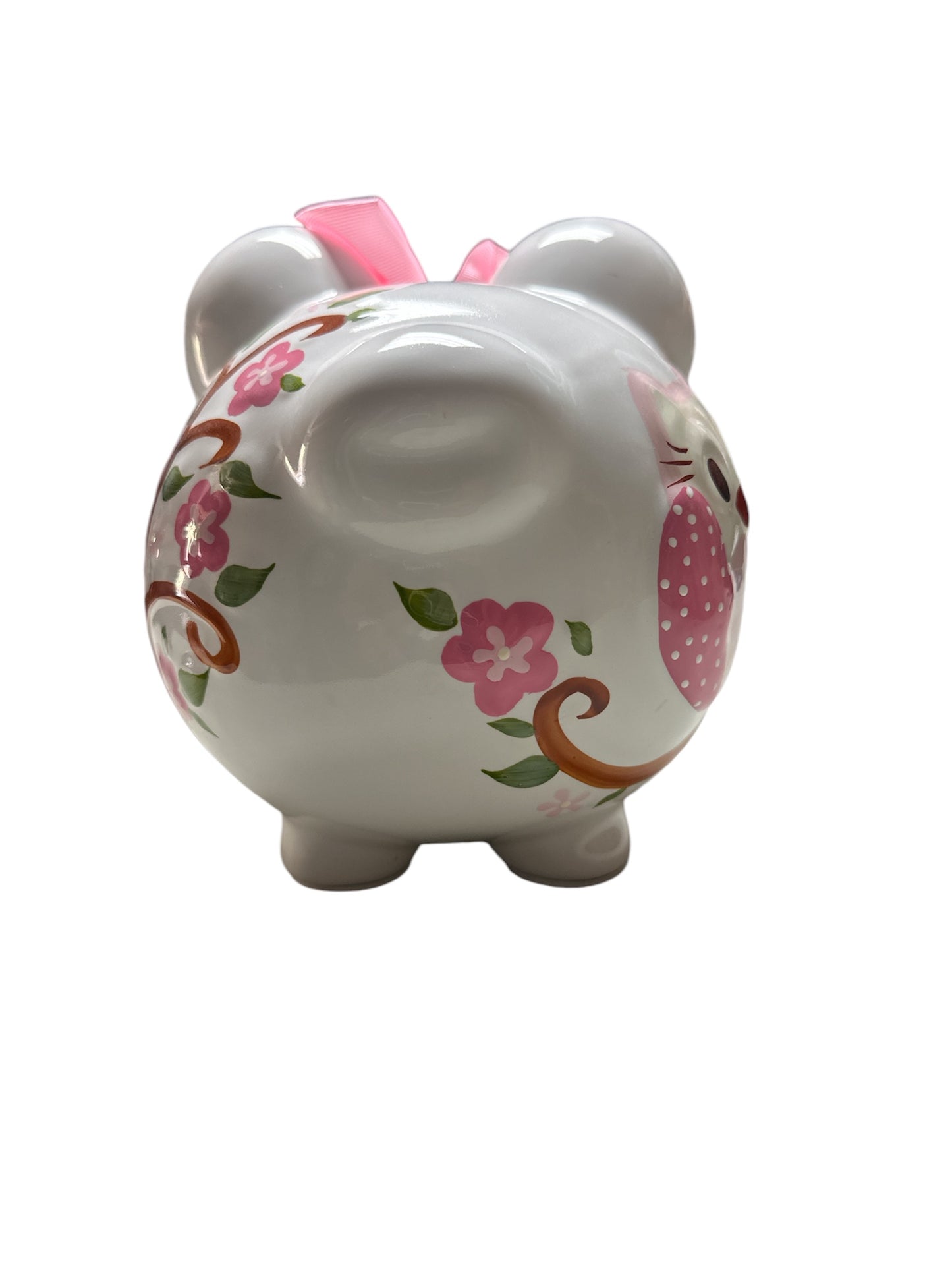 Colorfully Designed Large Piggy Bank- Pink Dotted Owl Pig