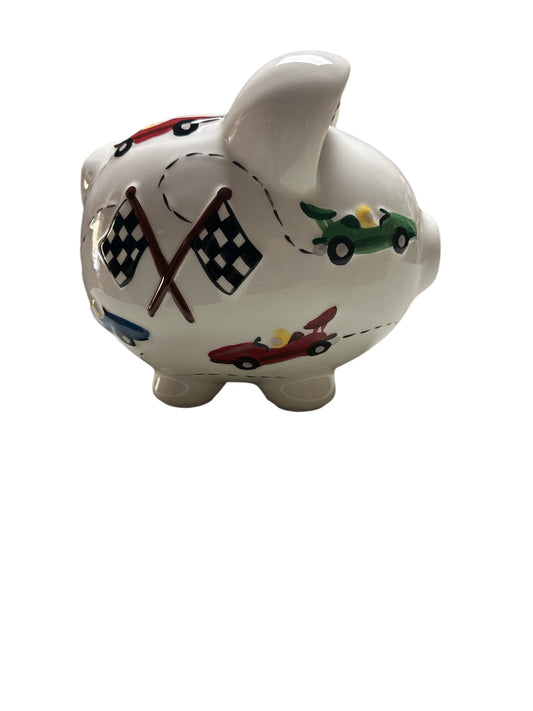 Colorfully Designed Large Piggy Bank- Vroom Race Car Piggy Bank