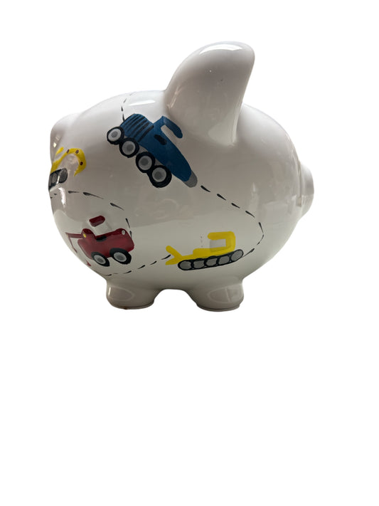 Colorfully Designed Large Piggy Bank- White Construction Piggy bank