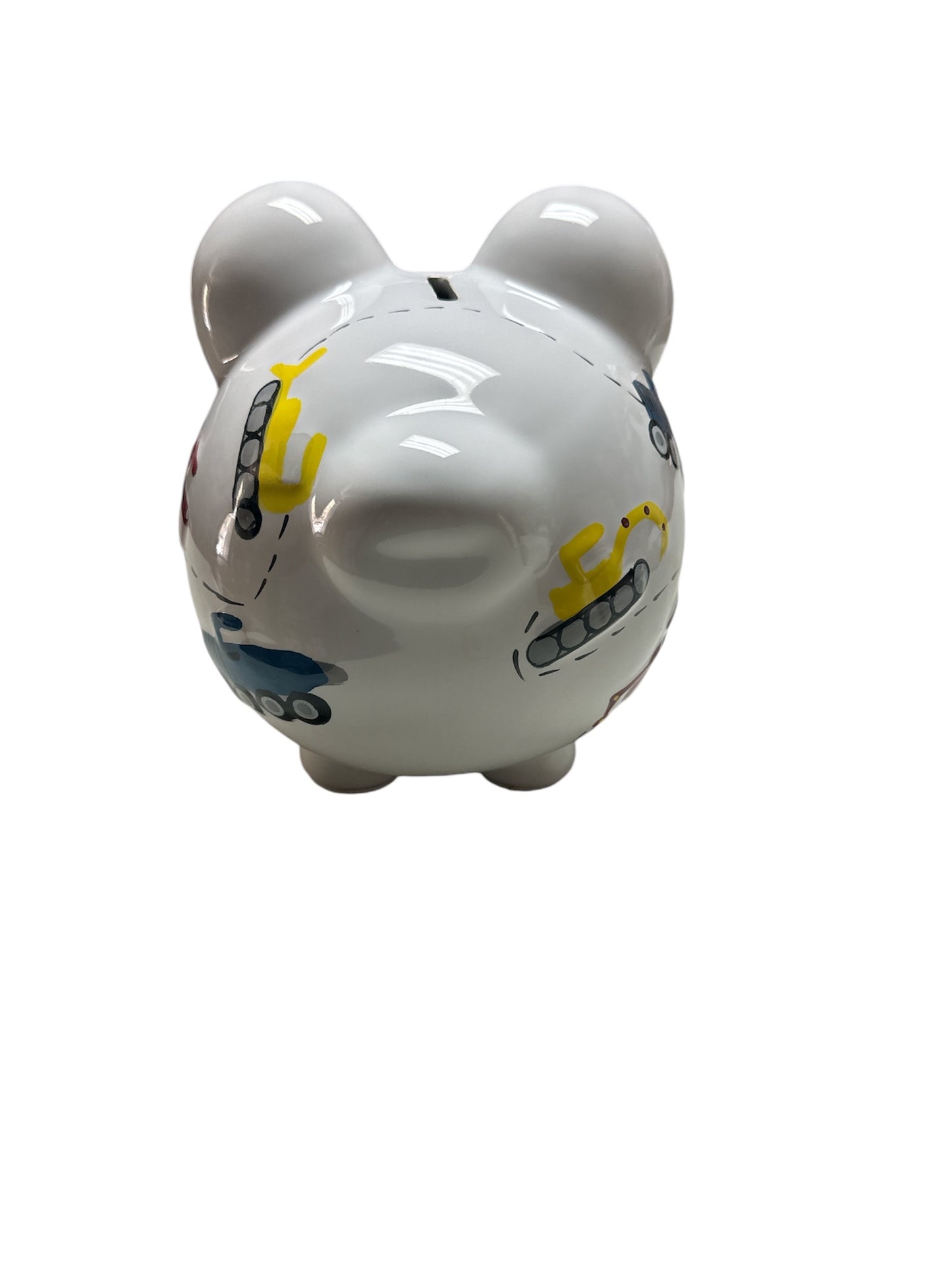 Colorfully Designed Large Piggy Bank- White Construction Piggy bank