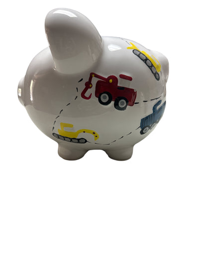 Colorfully Designed Large Piggy Bank- White Construction Piggy bank