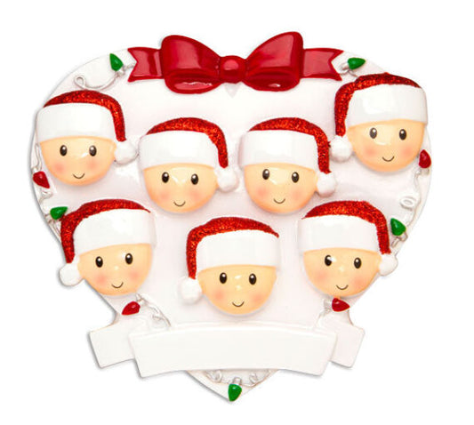 Red head on heart Family of 7 Christmas Ornament