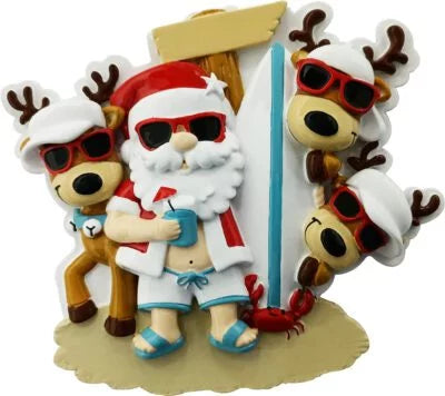 Santa Beach Hangout Family Christmas Ornament