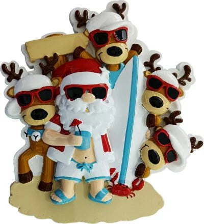 Santa Beach Hangout Family Christmas Ornament