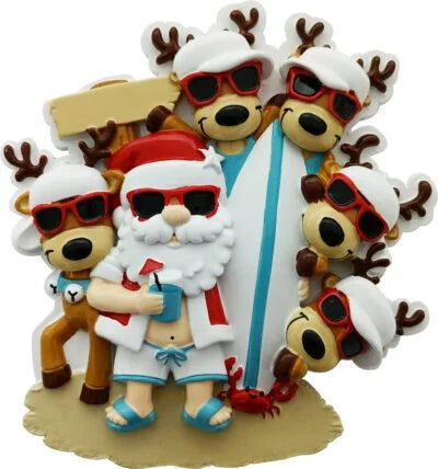 Santa Beach Hangout Family Christmas Ornament