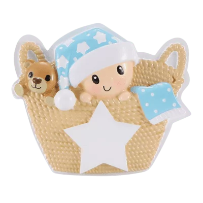 Baby in Basket Christmas Ornament