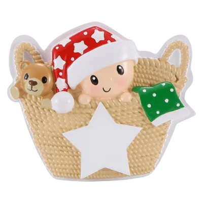 Baby in Basket Christmas Ornament