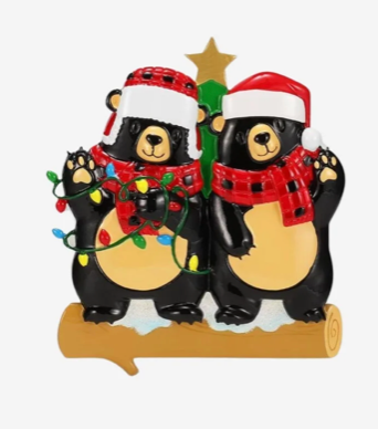 Bear family Christmas ornament with scarf