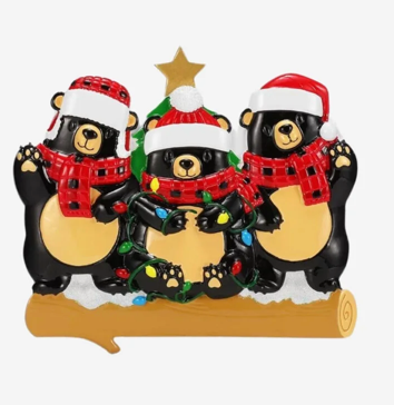 Bear family Christmas ornament with scarf