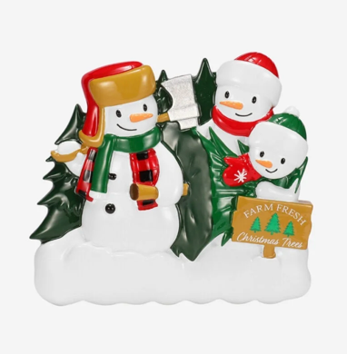 Snowman Family with Christmas Tree