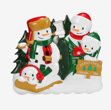 Snowman Family with Christmas Tree