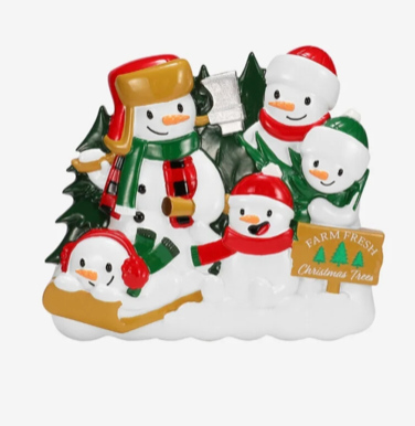 Snowman Family with Christmas Tree