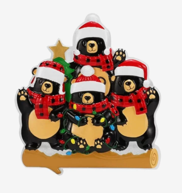 Bear family Christmas ornament with scarf