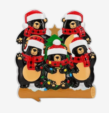 Bear family Christmas ornament with scarf