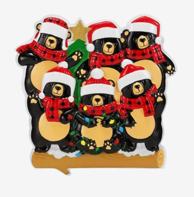 Bear family Christmas ornament with scarf