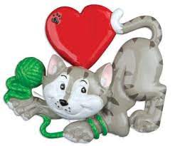 Grey cat with heart  Christmas Ornament