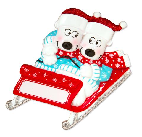 Bears On Sled Christmas Ornaments