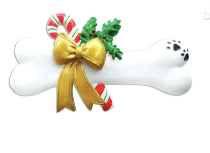 Dog Bone w/ Holly Christmas Ornament