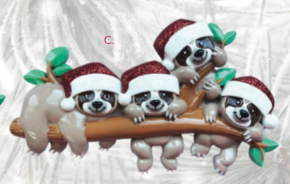 Sloth Family Christmas Ornament