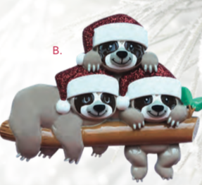 Sloth Family Christmas Ornament