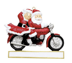 Santa & Mrs. Santa Motorcycle Couple