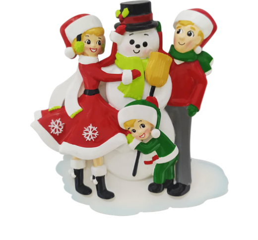 Snowman Building Family Christmas Ornament