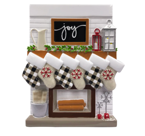 Fireplace Mantle Family Christmas Ornament