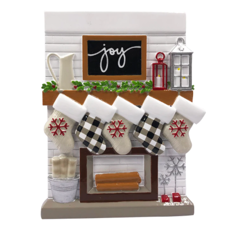 Fireplace Mantle Family Christmas Ornament