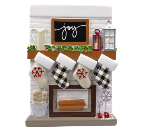 Fireplace Mantle Family Christmas Ornament