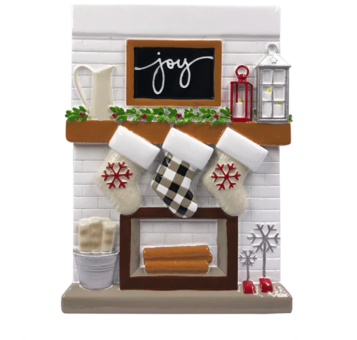 Fireplace Mantle Family Christmas Ornament