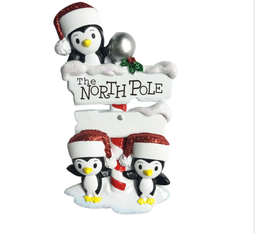 North Pole Penguin Family Christmas Ornament