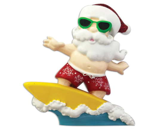 Santa with Surfboard Christmas Ornament