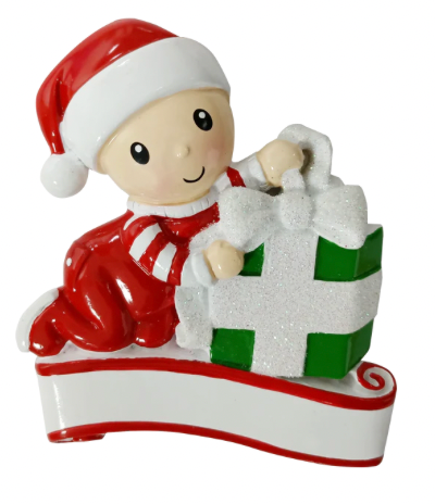 Baby's 1st New Baby opening Presents Christmas Ornament