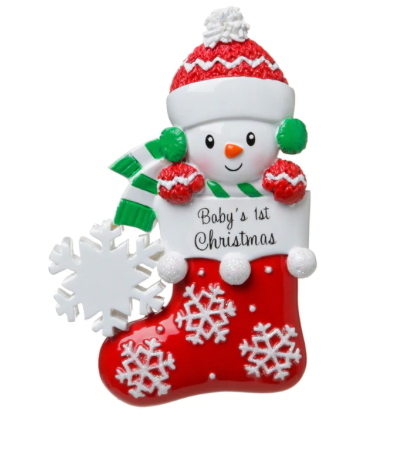 Baby'S 1ST  Baby snowman in stocking Christmas Ornament