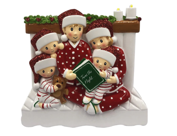 Reading in Bed Family Christmas Ornament