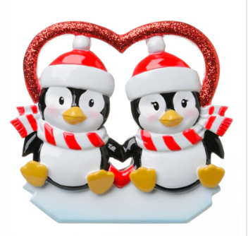 COUPLE PENGUIN IN GLITTER Christmas Ornament