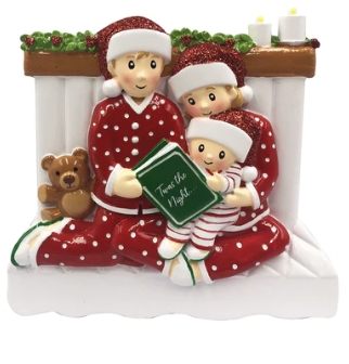 Reading in Bed Family Christmas Ornament