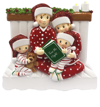 Reading in Bed Family Christmas Ornament