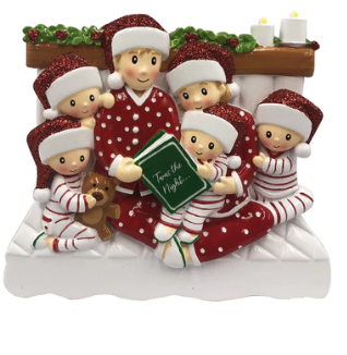 Reading in Bed Family Christmas Ornament