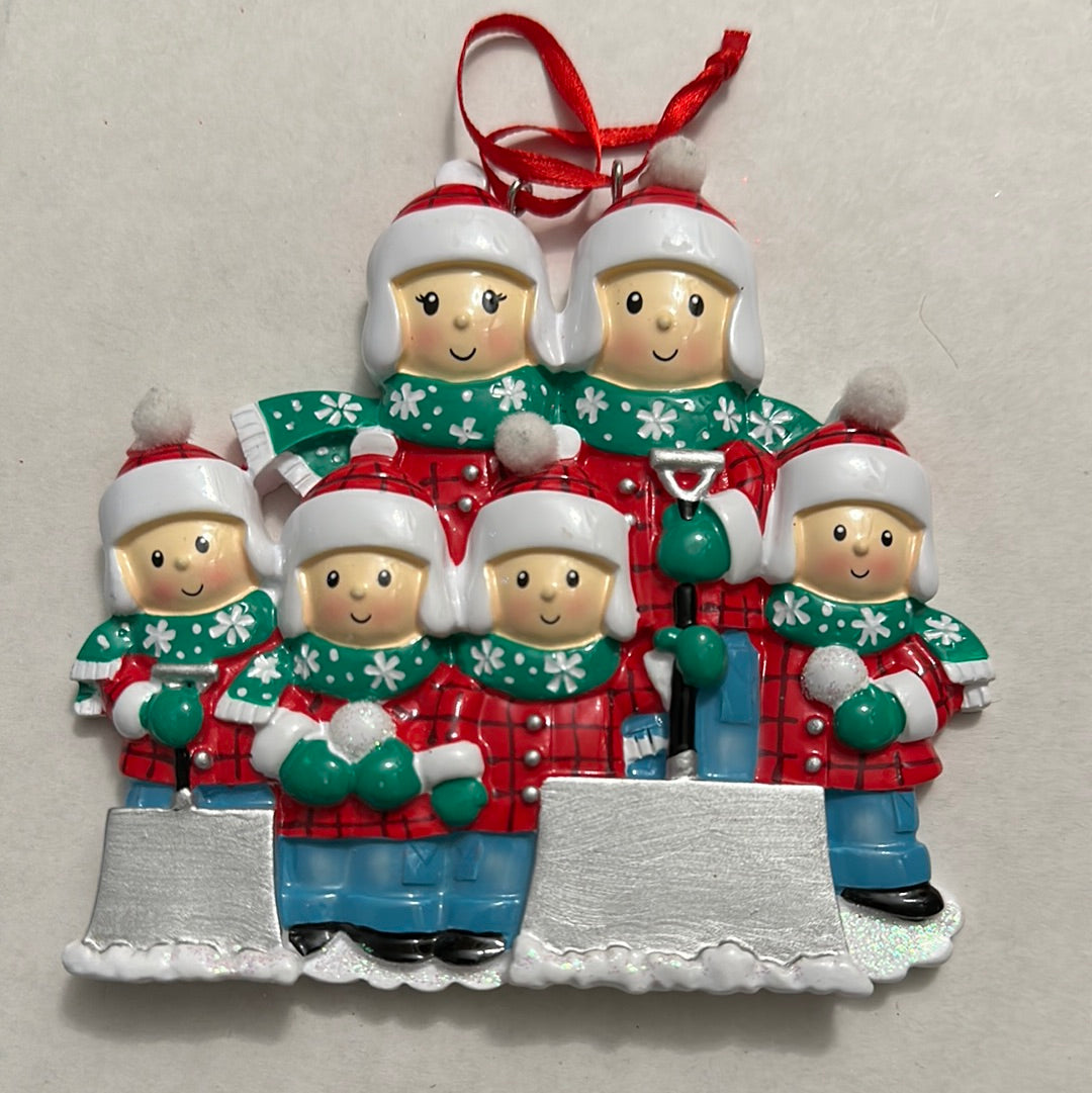 Family with snow Christmas ornament